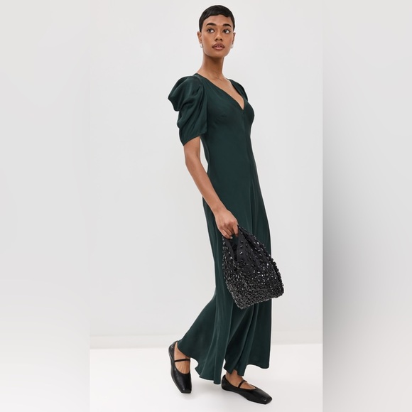 THE GREAT | The Century Puff Sleeve MIDI Dress Green Size 0 - Picture 1 of 14